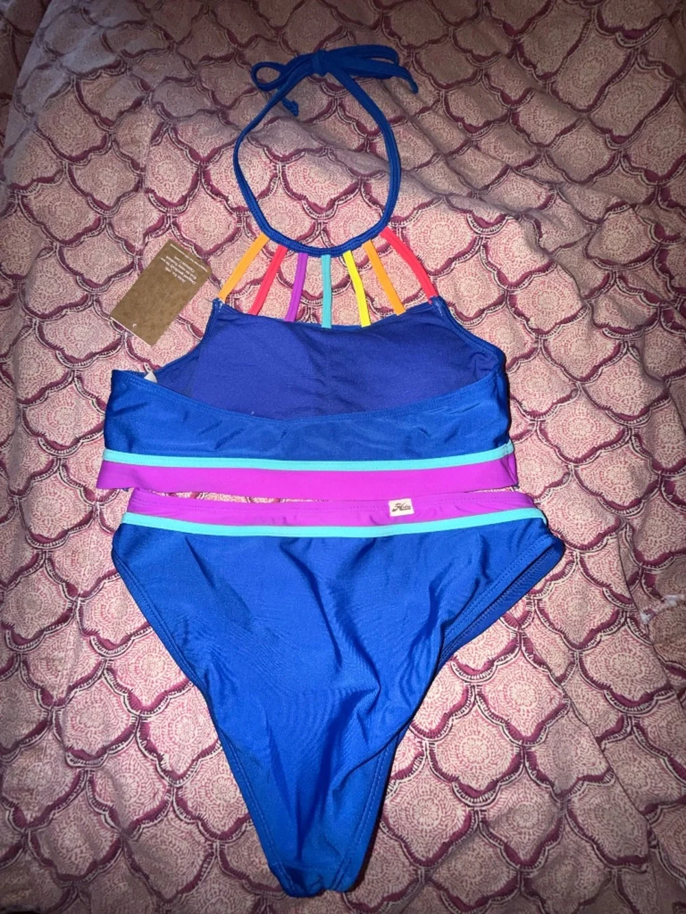 Hobie girls 14 high neck bikini smiles halter neck two piece swimsuit sea blue